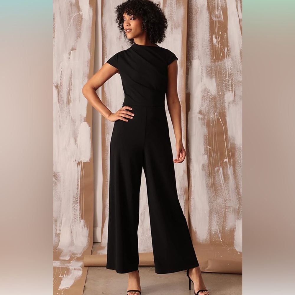 Maggy London Classic Black Jumpsuit asymmetric neck